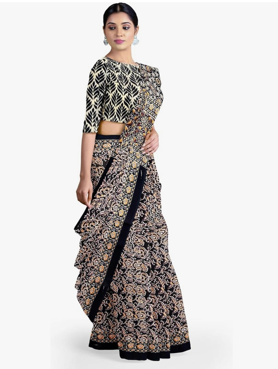 Black Cotton Mulmul Saree with Blouse Piece – Earthy Elegance in a Feather-Light Drape