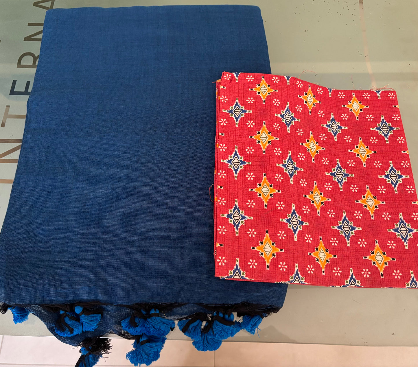 Blue Cotton Handloom Saree with Designer Blouse Piece