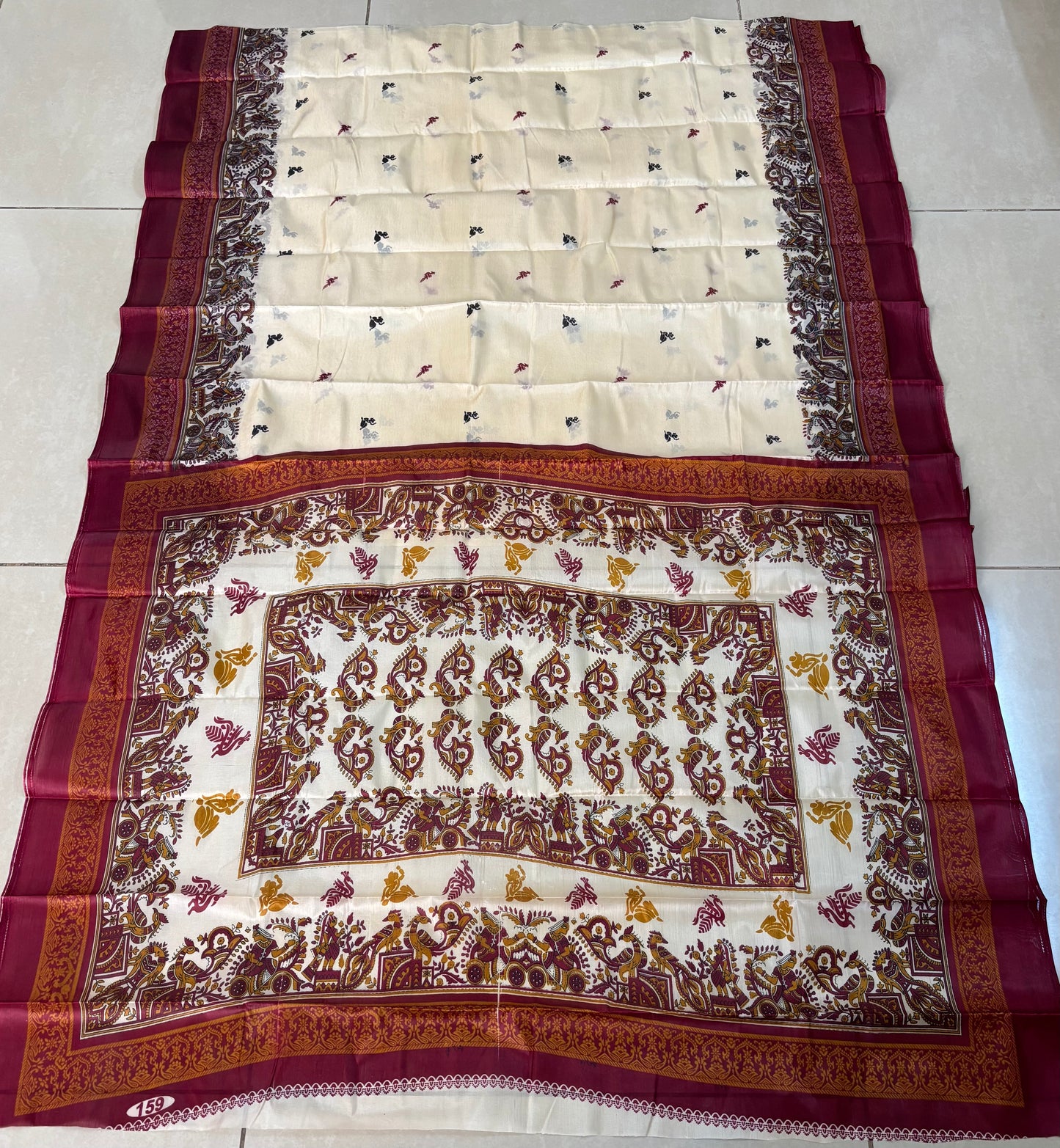 Sustainable Cream Silk Saree | Handwoven Banana Stem Fiber | Samvita