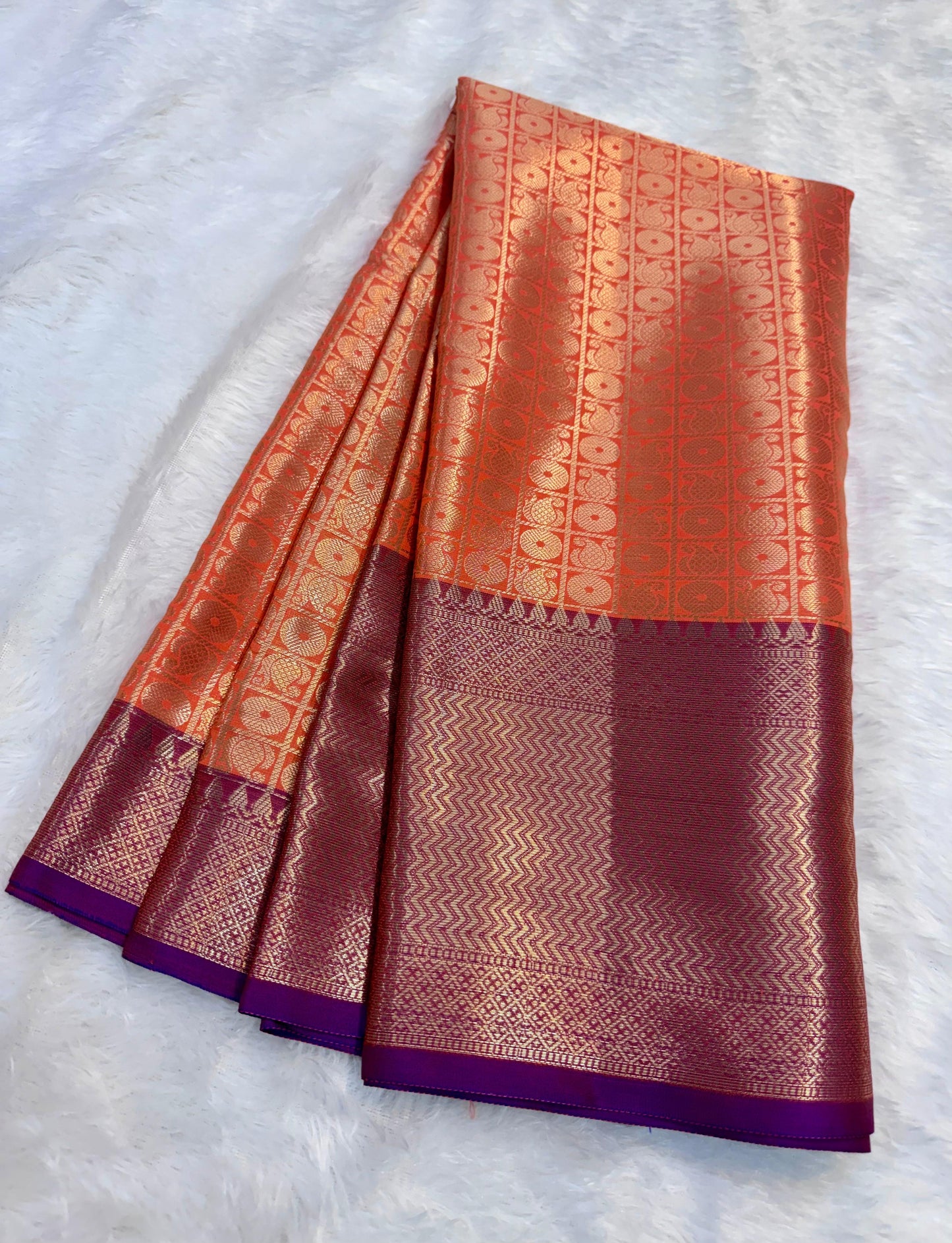 SAMVITA Orange Silk Saree with Blouse Piece – Shimmering Elegance in Every Fold