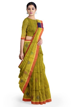 Mustard Yellow Handloom Soft Saree With Blouse Piece - Samvita Cotton Elegance