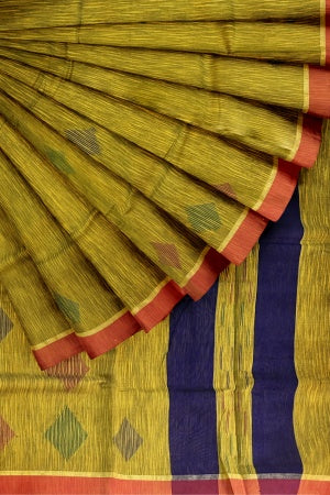 Mustard Yellow Handloom Soft Saree With Blouse Piece - Samvita Cotton Elegance