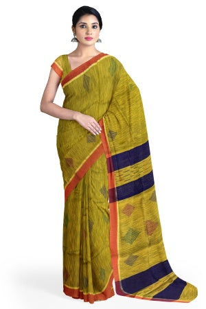 Mustard Yellow Handloom Soft Saree With Blouse Piece - Samvita Cotton Elegance