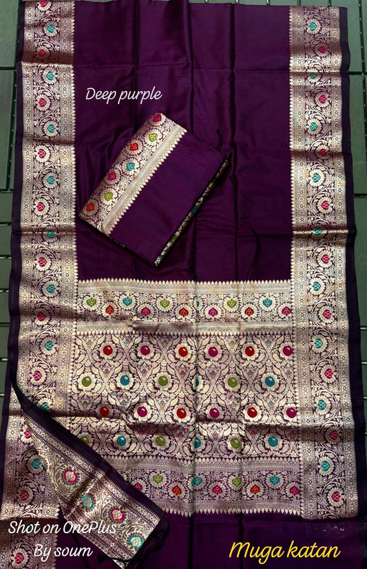 Purple Muga Kataan Silk Saree with Rich Zari Work – Royal Weave, Eternal Grace