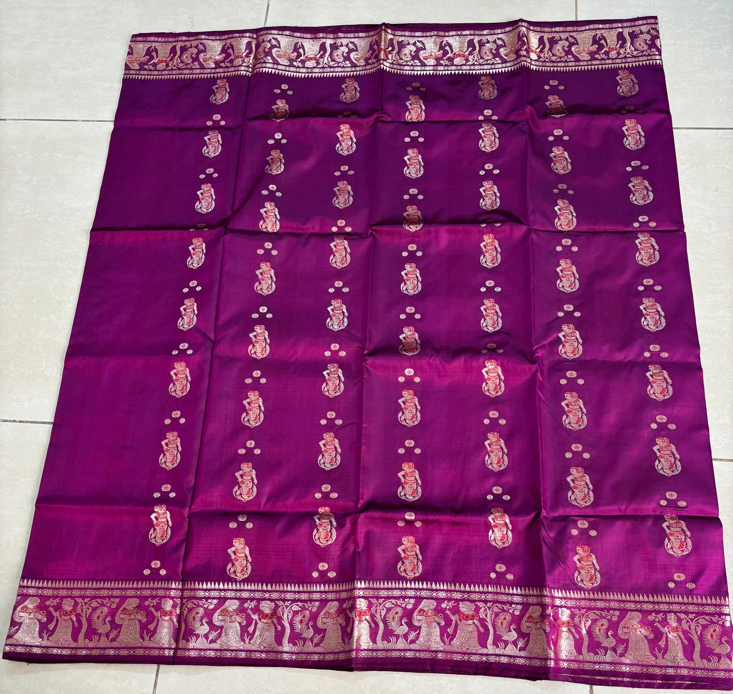 Magenta Pure Silk Kataan Baluchari Saree