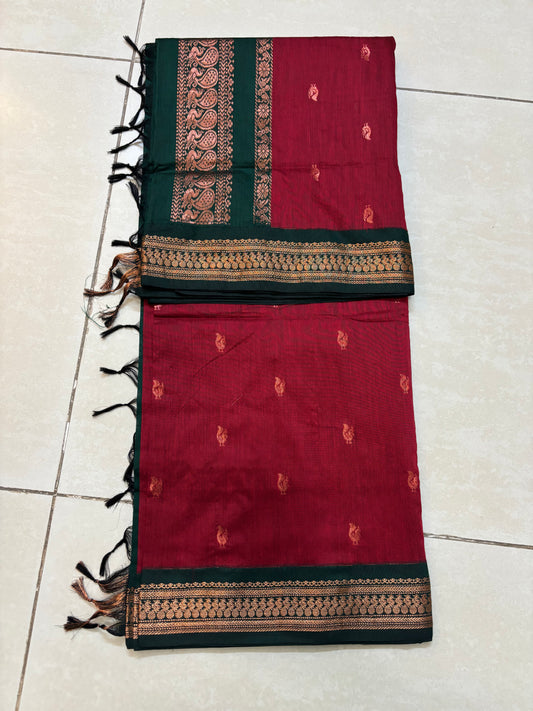 Red Cotton Silk Kalyani Gadwal Saree with Butta and Zari Pallu – Grace Rooted in Heritage