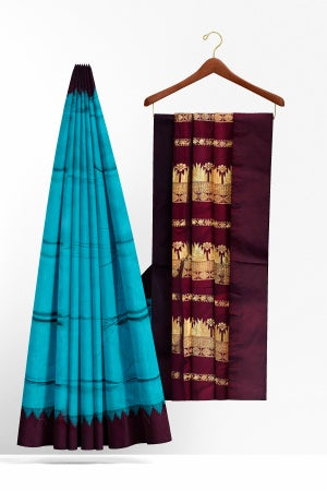 Blue-Green Cotton Silk Kalyani Gadwal Saree with Butta and Zari Pallu – Grace Rooted in Heritage