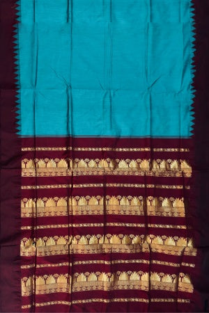 Blue-Green Cotton Silk Kalyani Gadwal Saree with Butta and Zari Pallu – Grace Rooted in Heritage