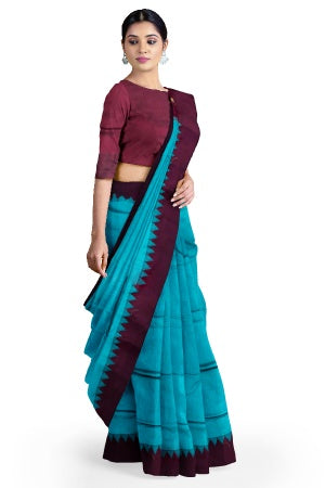 Blue-Green Cotton Silk Kalyani Gadwal Saree with Butta and Zari Pallu – Grace Rooted in Heritage