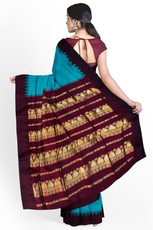 Blue-Green Cotton Silk Kalyani Gadwal Saree with Butta and Zari Pallu – Grace Rooted in Heritage
