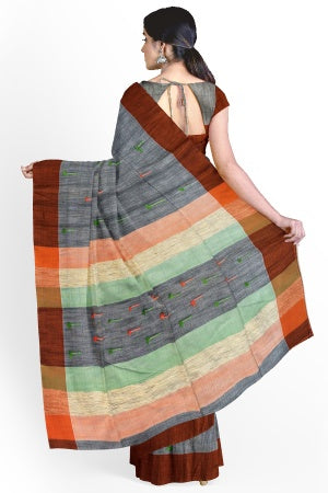 Grey Handloom Soft Saree With Blouse Piece - Samvita Cotton Elegance