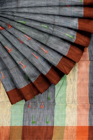 Grey Handloom Soft Saree With Blouse Piece - Samvita Cotton Elegance
