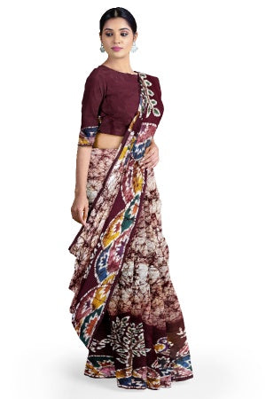 Soft Cotton Batik Painted Saree with Blouse Piece