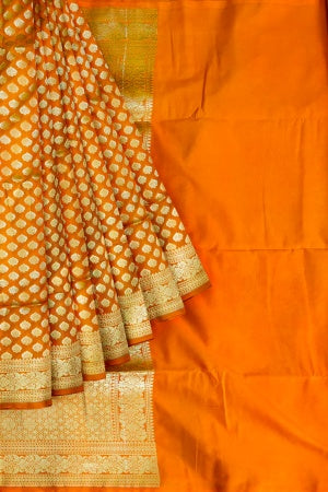 SAMVITA Orange Wedding Wear Silk Saree with Blouse Piece – Shimmering Elegance in Every Fold