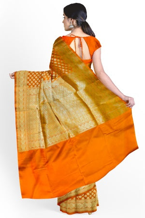 SAMVITA Orange Wedding Wear Silk Saree with Blouse Piece – Shimmering Elegance in Every Fold
