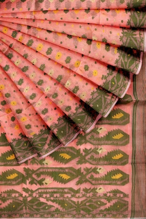 Peach Bengal Handloom Saree - Samvita Pure Cotton Elegance