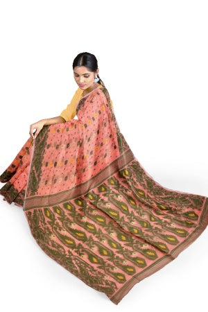 Peach Bengal Handloom Saree - Samvita Pure Cotton Elegance