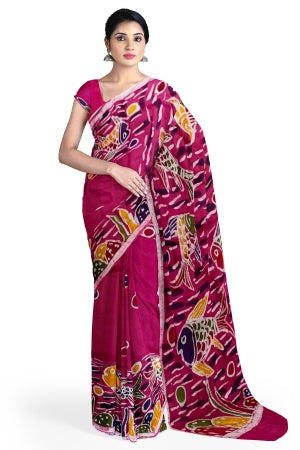 Soft Cotton Batik Painted Saree with Blouse Piece