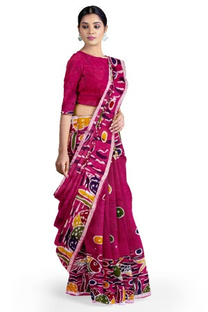 Soft Cotton Batik Painted Saree with Blouse Piece