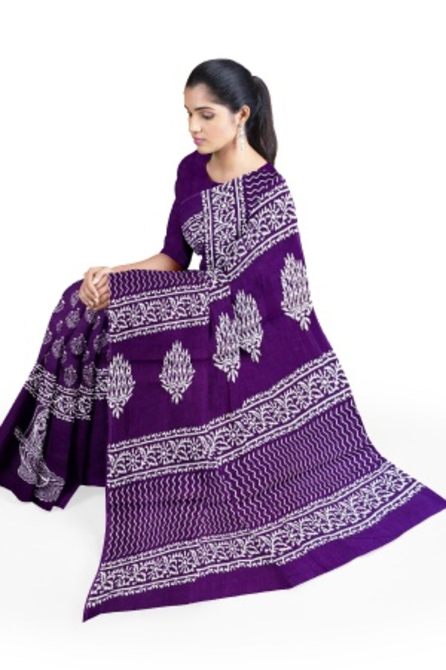 Purple Cotton Mulmul Saree with Blouse Piece – Earthy Elegance in a Feather-Light Drape