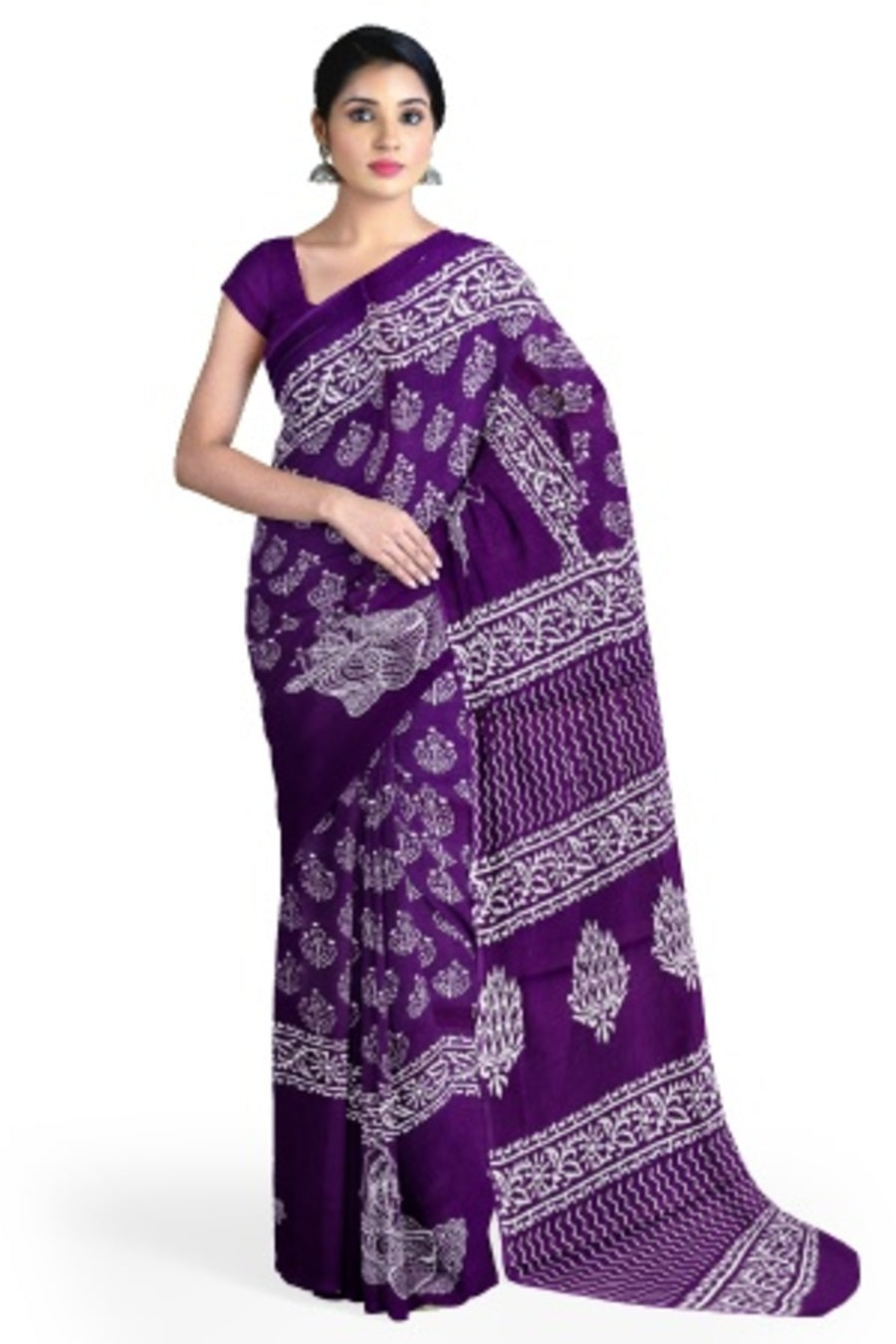 Purple Cotton Mulmul Saree with Blouse Piece – Earthy Elegance in a Feather-Light Drape