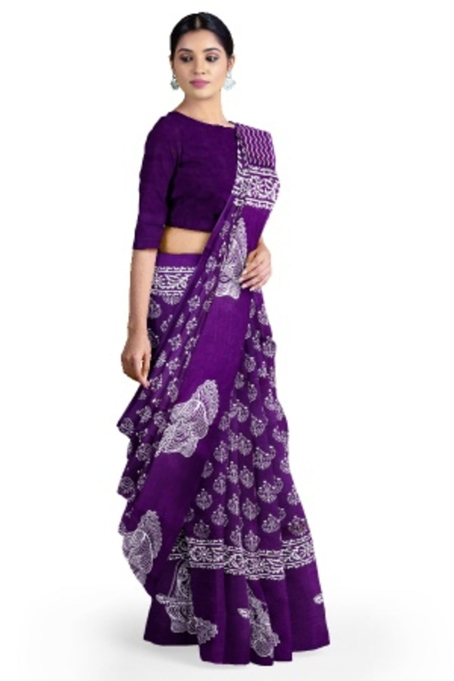 Purple Cotton Mulmul Saree with Blouse Piece – Earthy Elegance in a Feather-Light Drape