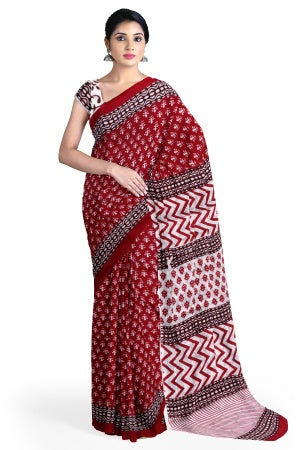 Red Cotton Mulmul Saree with Blouse Piece – Earthy Elegance in a Feather-Light Drape