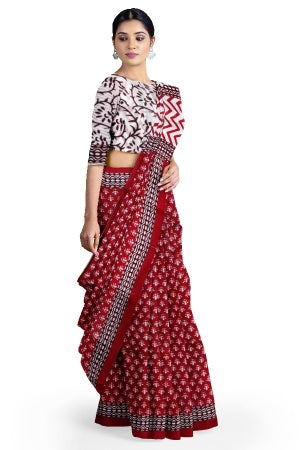 Red Cotton Mulmul Saree with Blouse Piece – Earthy Elegance in a Feather-Light Drape