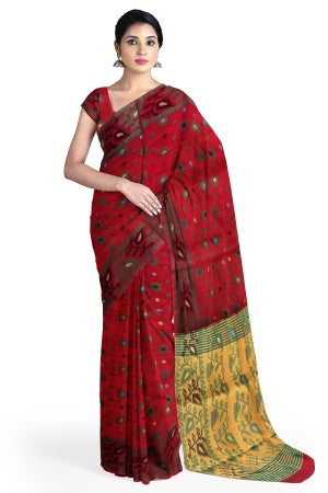 SAMVITA Red Blended Silk Saree in Jamdani Design