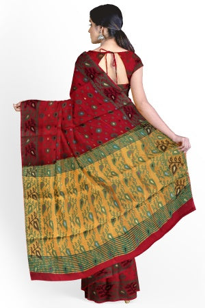 SAMVITA Red Blended Silk Saree in Jamdani Design