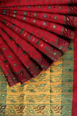SAMVITA Red Blended Silk Saree in Jamdani Design