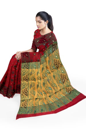 SAMVITA Red Blended Silk Saree in Jamdani Design