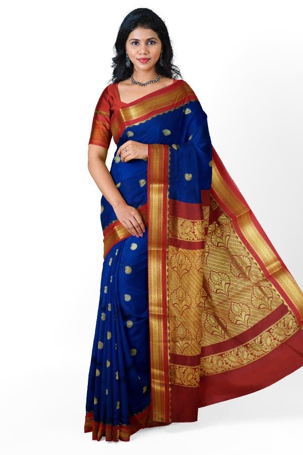 Dark Blue Silk Designer Saree For All Occasions - Samvita