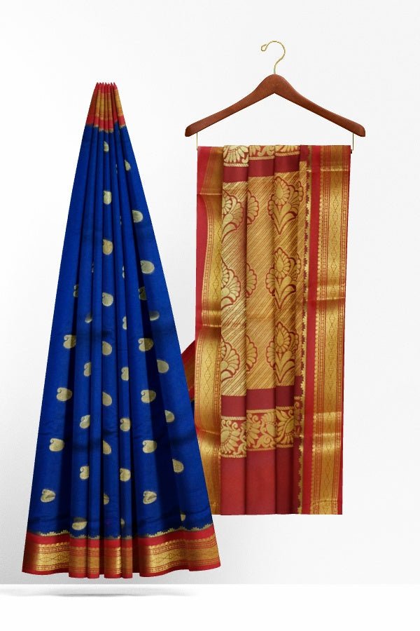 Dark Blue Silk Designer Saree For All Occasions - Samvita