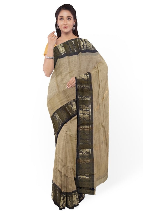 Beige Cotton Sungudi Checks Saree - Samvita