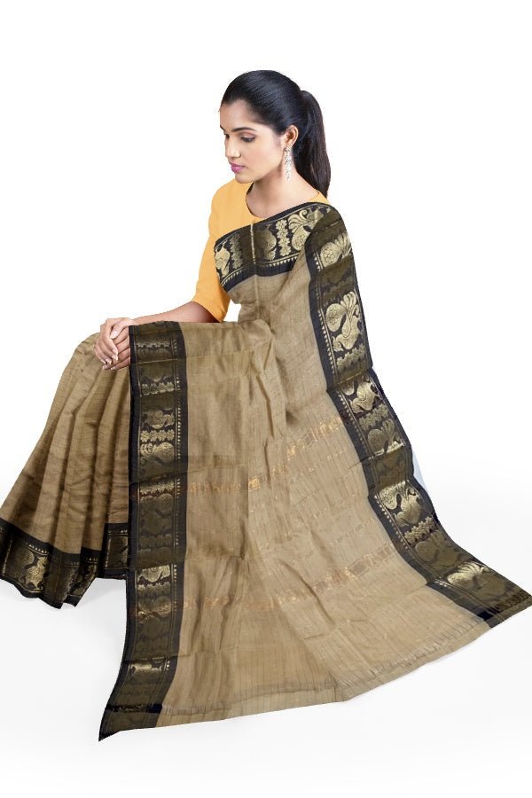 Beige Cotton Sungudi Checks Saree - Samvita