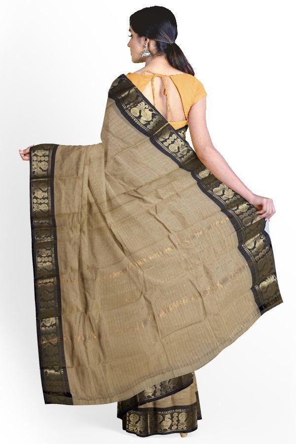 Beige Cotton Sungudi Checks Saree - Samvita