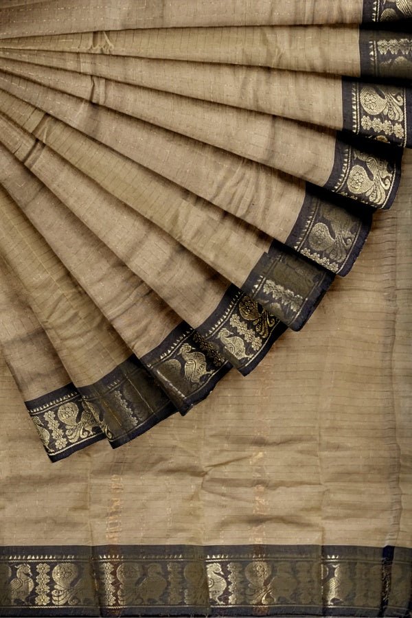 Beige Cotton Sungudi Checks Saree - Samvita