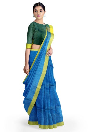 Blue Handloom Soft Saree With Blouse Piece - Samvita Cotton Elegance