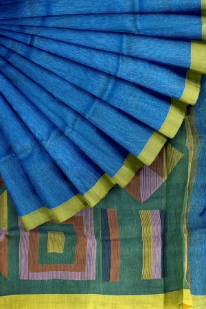 Blue Handloom Soft Saree With Blouse Piece - Samvita Cotton Elegance