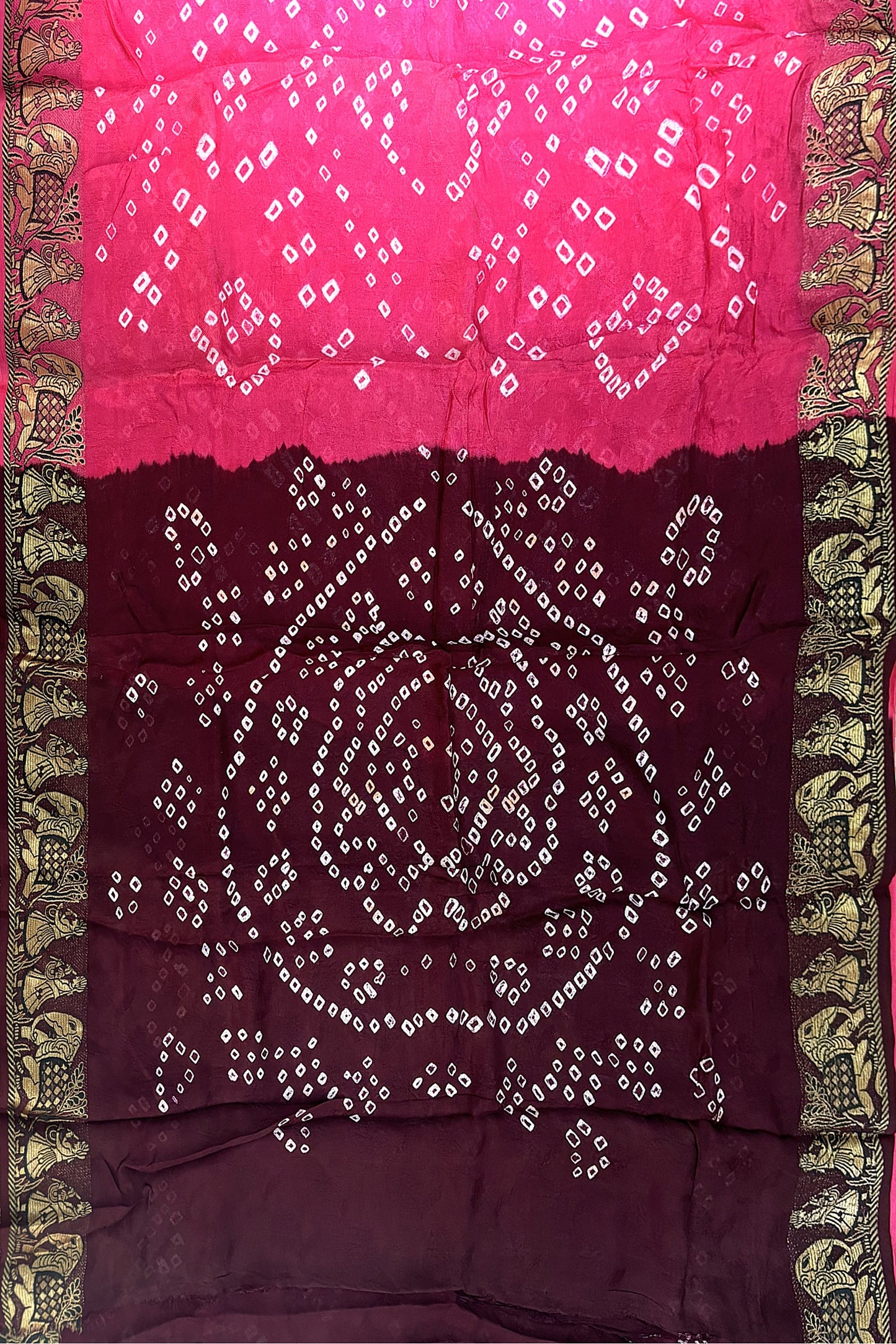 SAMVITA Pink Silk Saree with Beautiful Handcrafted Bandhani Work