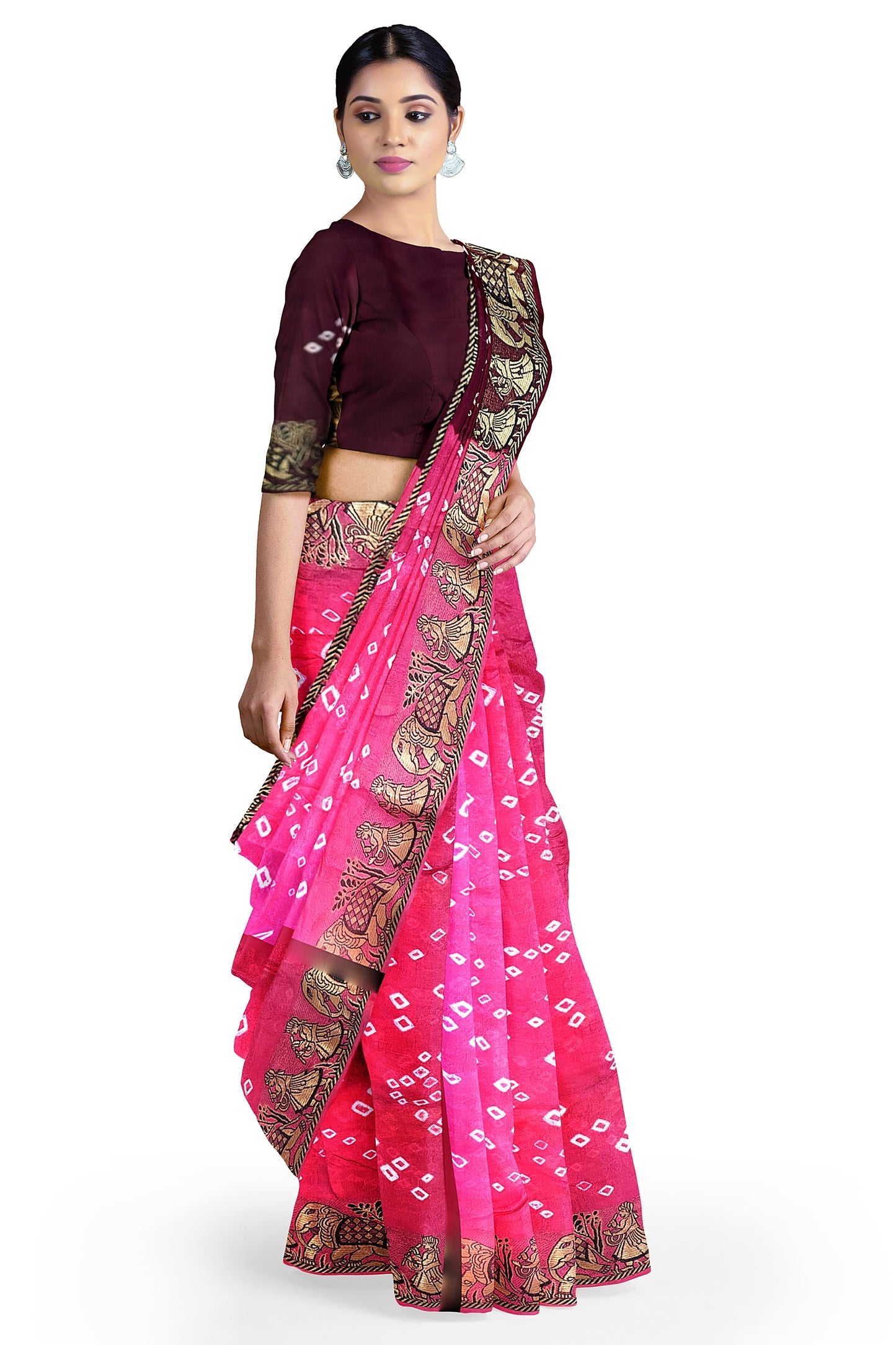 SAMVITA Pink Silk Saree with Beautiful Handcrafted Bandhani Work