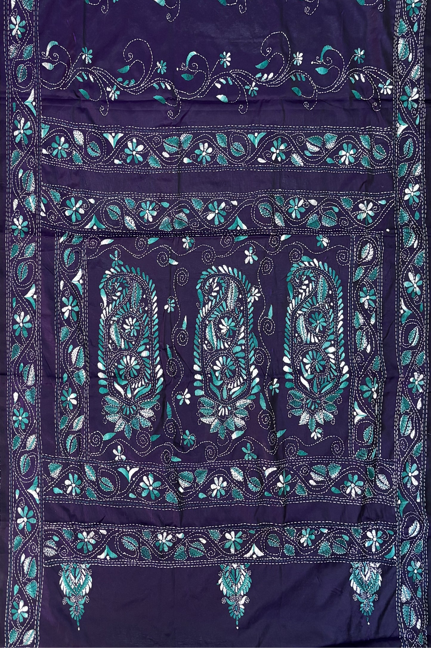 SAMVITA Blue Kantha Stitch Silk Saree – Hand-Embroidered Elegance in Every Thread