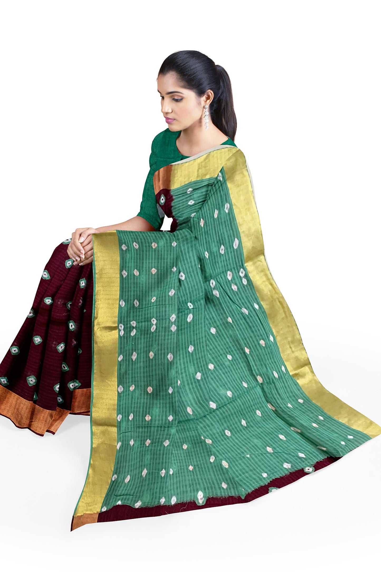 Handcrafted Bandhani Work Maroon Cotton Mulmul Saree – Earthy Elegance in a Feather-Light Drape