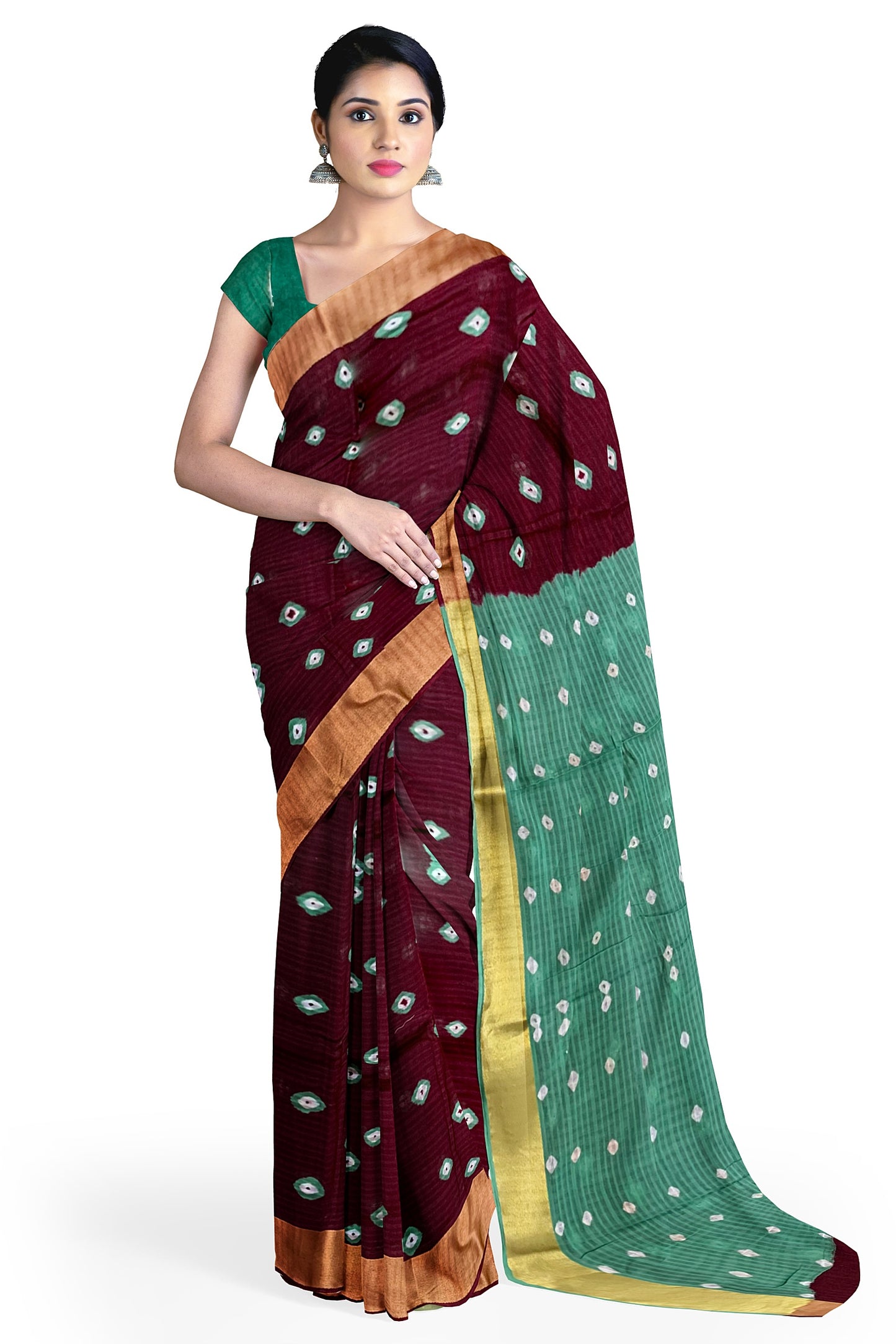 Handcrafted Bandhani Work Maroon Cotton Mulmul Saree – Earthy Elegance in a Feather-Light Drape