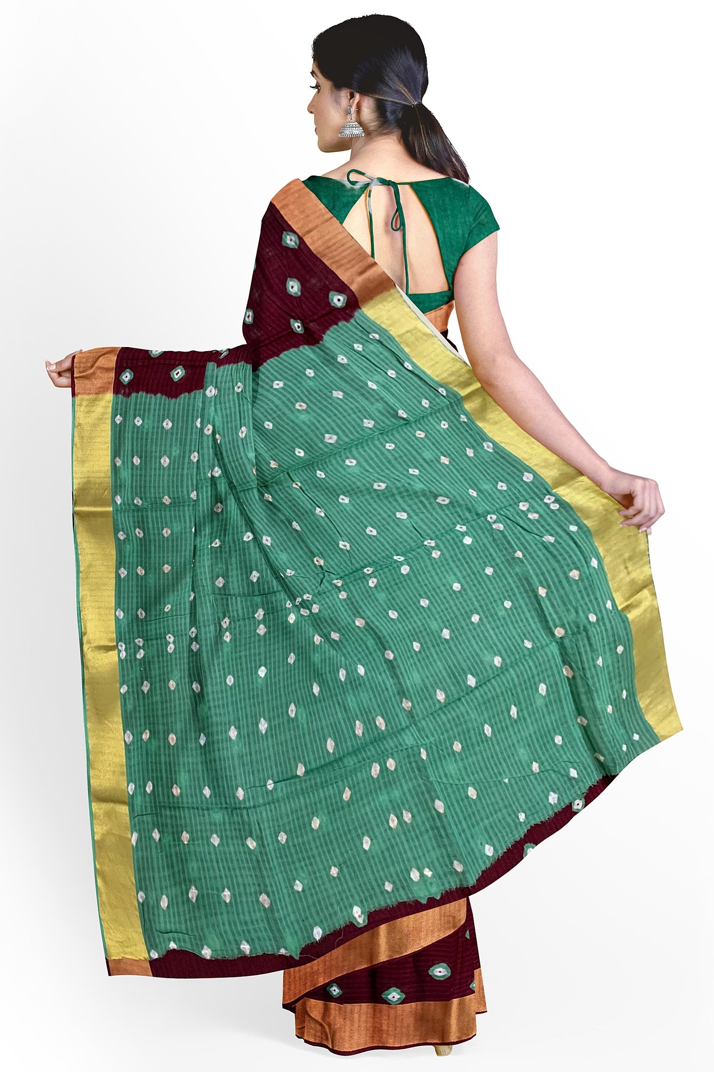 Handcrafted Bandhani Work Maroon Cotton Mulmul Saree – Earthy Elegance in a Feather-Light Drape