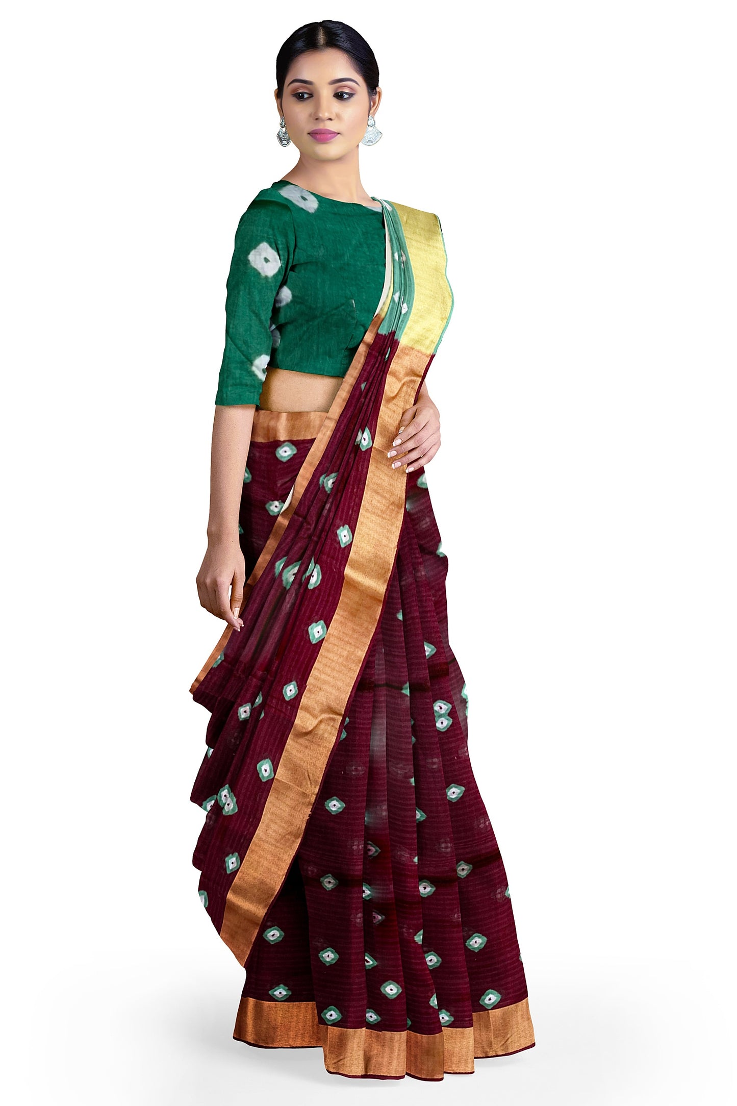 Handcrafted Bandhani Work Maroon Cotton Mulmul Saree – Earthy Elegance in a Feather-Light Drape