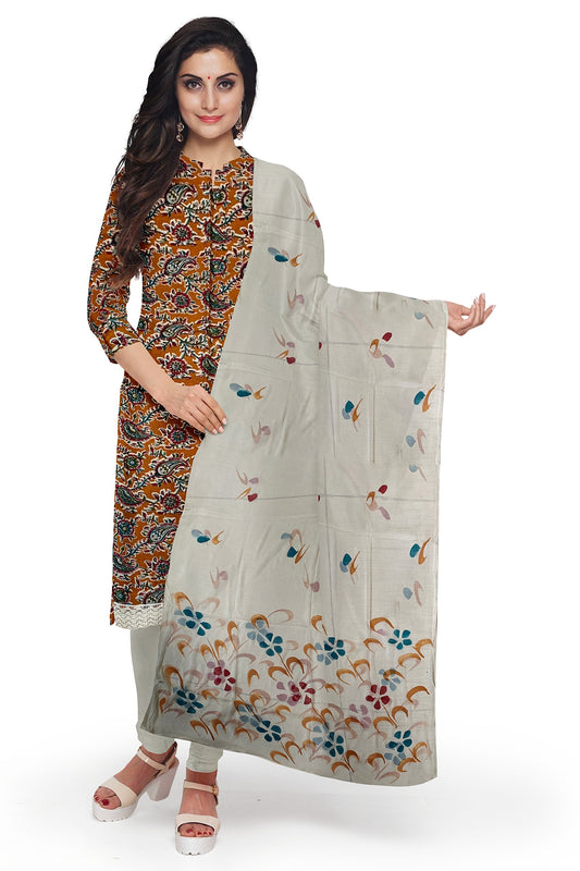 Brown Cotton Kalamkari Printed Salwar Suit Fabric