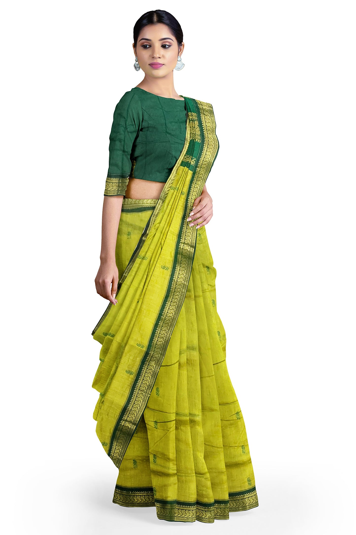 Green Cotton Silk Kalyani Gadwal Saree with Butta and Zari Pallu – Grace Rooted in Heritage