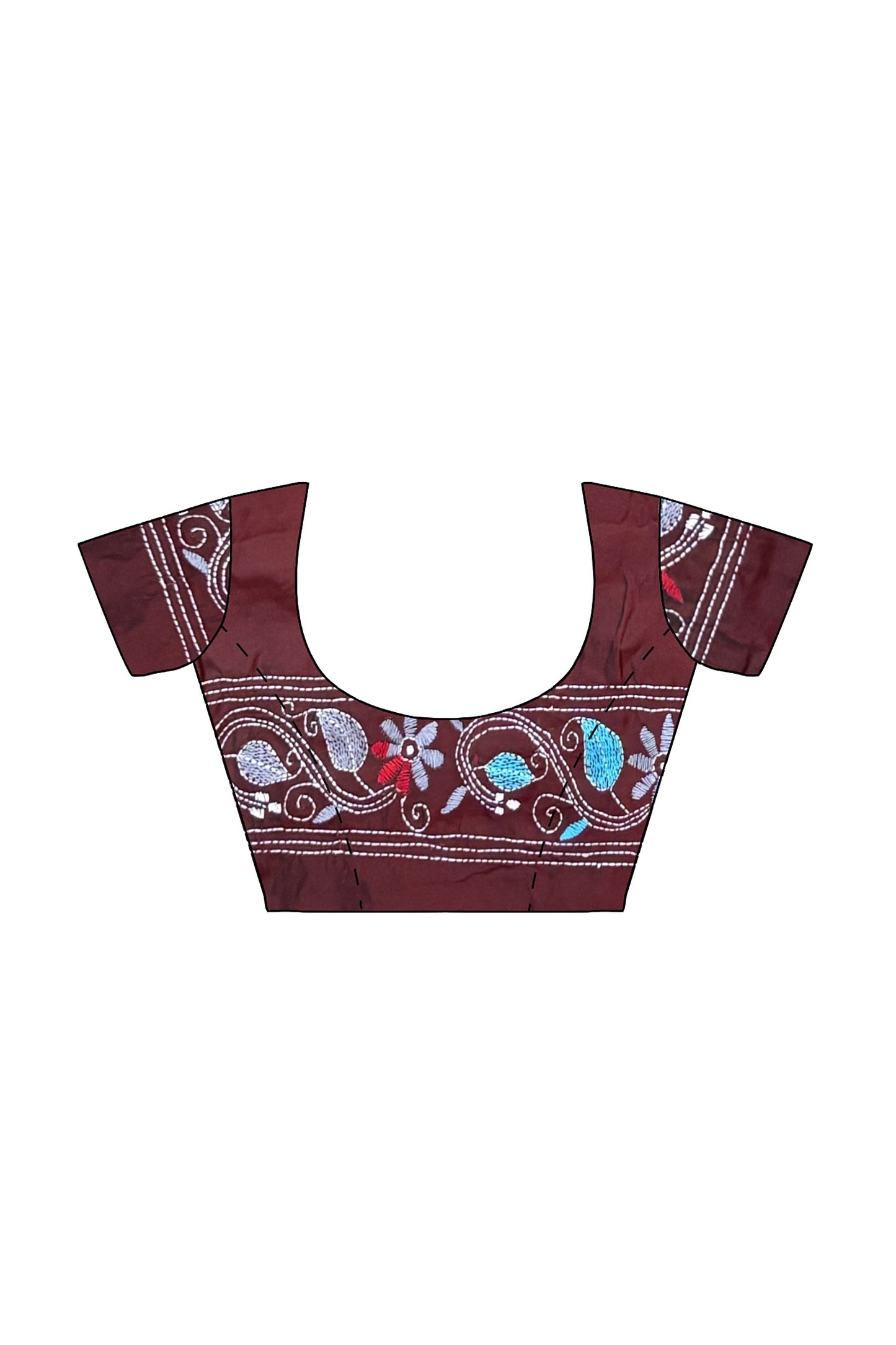 SAMVITA Maroon Kantha Stitch Silk Saree – Hand-Embroidered Elegance in Every Thread
